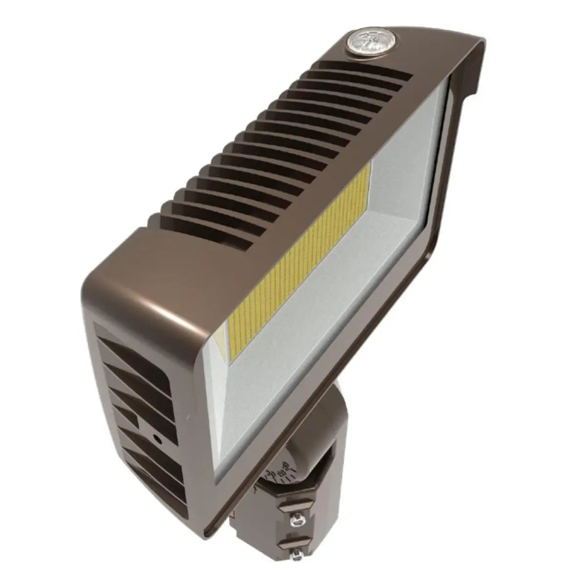 Exterior Flood Light with adjustable white light, universal mounting options, and built-in photocell. 10725 lumens, 75W, LED, 3000K-5000K color temperature, UL Listed, IP65 Rated, DLC Premium Listed. Slip fitter and trunnion mount. Die-cast aluminum, tempered glass. 10.55&quot;W x 3.38&quot;D x 7.05&quot;H. 5-year warranty.