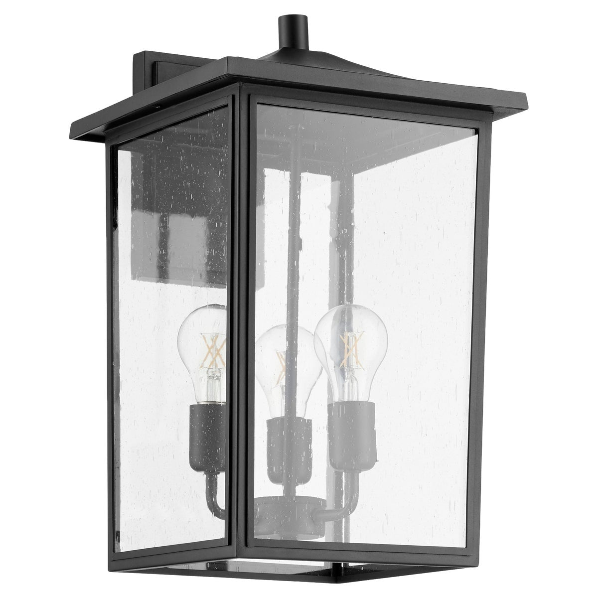 Farmhouse outdoor wall light with clear-seeded glass enclosure and three 60W medium base light sources. Adds classic touch and cozy appeal to your outdoor ensemble.