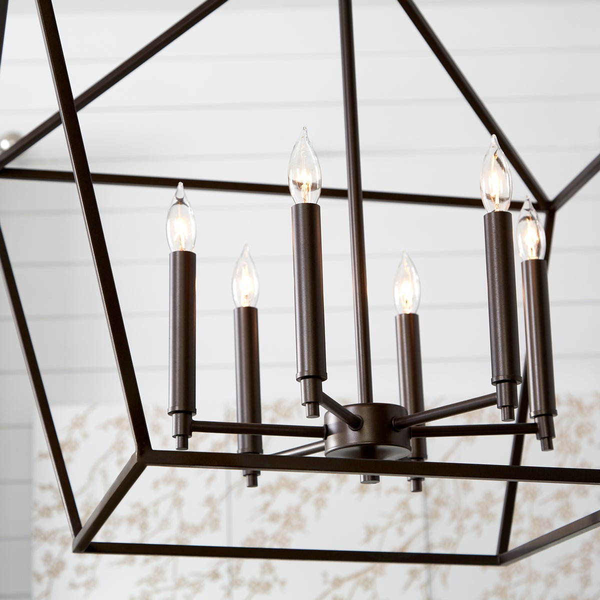 Farmhouse Pendant Light with candelabra bulbs, open tapered shade, and ample illumination. Perfect for foyer, hallway, or kitchen. Fits distressed natural woods and whitewashed floors.
