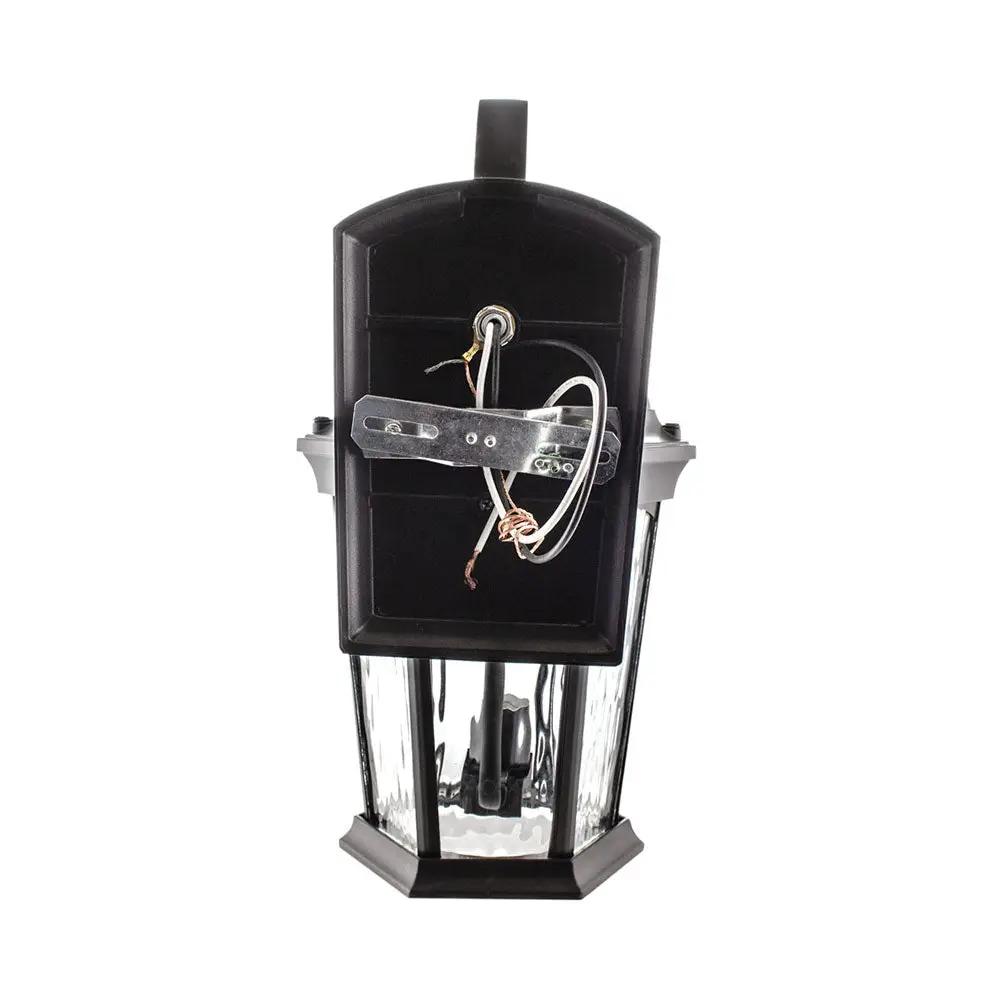 A black lantern with a metal handle and an enclosed flame bulb programmed with over 300 LEDs, providing flickering motion.