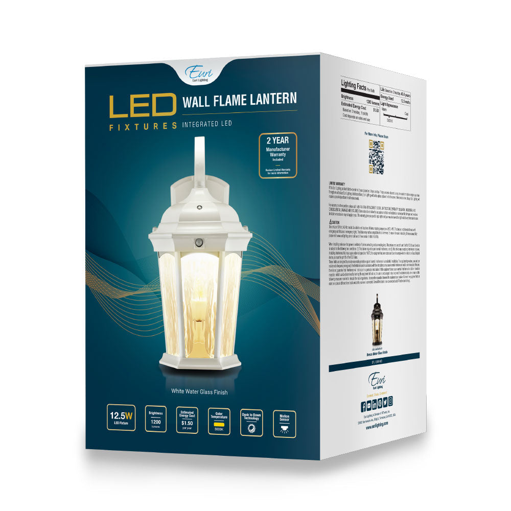 Euri Lighting Flickering Flame Lantern, 12.5 Watt, 1200 Lumens, Dusk-to-Dawn and Motion Sensor