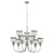 Industrial Chandelier with mesh shades and subtle bulbs, showcasing crisscross patterns and repeating angles. Versatile transitional styling for contemporary and traditional settings. 32"W x 25.25"H. Quorum International.