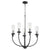 Kitchen Chandelier with clear glass shades and tubes, showcasing a close-up of a light bulb. Creates a serene atmosphere with rounded angles and bold lines. Perfect for kitchens.