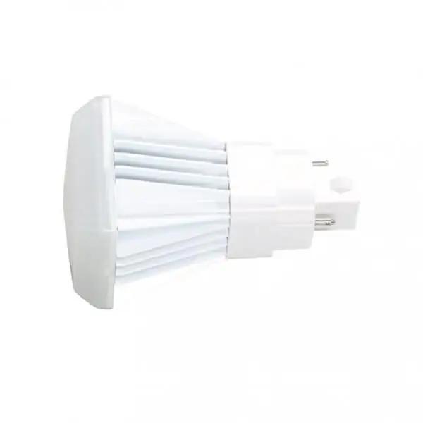 LED Replacement for CFL: A white light bulb with a plug, providing 950 lumens of light output. No external ballast or LED driver needed. 11W, 120-277V, G24d base. 5-year warranty.