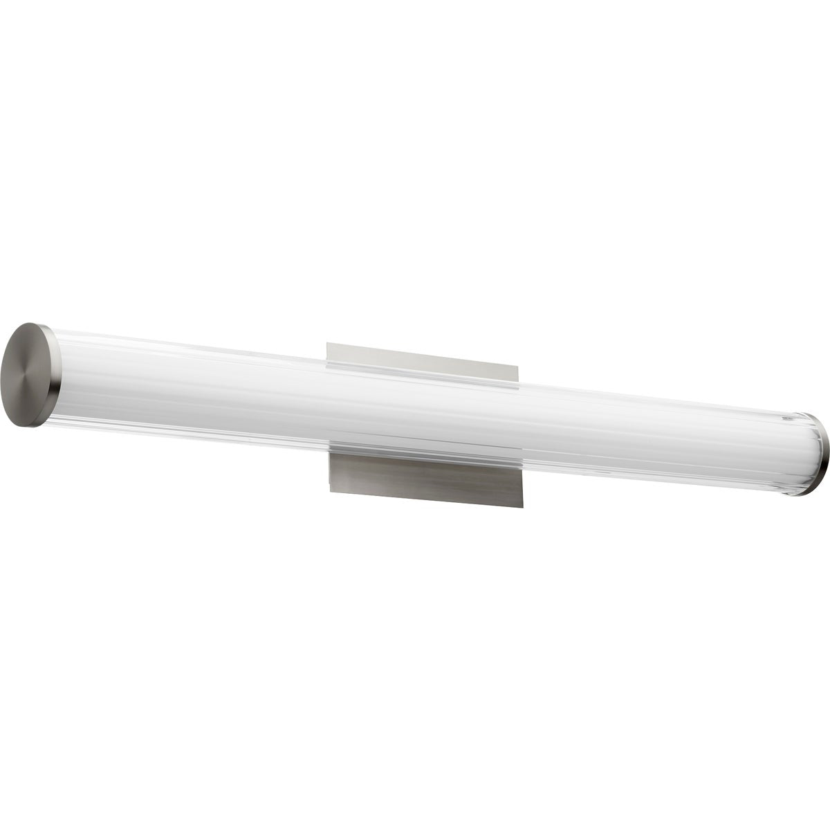 LED Vanity Light - A sleek cylinder-shaped fixture with clean lines and modern simplicity. Perfect for any residential space. 26W, 120V, LED. 2205 lumens, 3000K color temperature, CRI 90. Dimmable. UL Listed. 34.5"W x 5.25"H x 3.75"E. 2-year warranty.