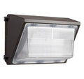 LED wall pack light with compact housing for entrances and perimeters; 120–277V input, 45W output (5,300 lumens).