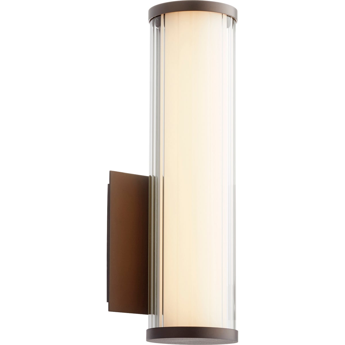 LED Wall Sconce with glass tube and clean lines, perfect for modern applications. 9W, 689 lumens, 3000K color temperature. Damp location rated.
