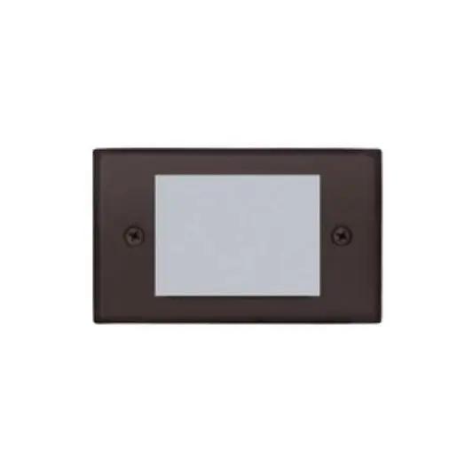 A rectangular black and white landscape light for steps by Sollos Lighting. Perfect for accent and safety lighting on outdoor stairways. 20W, 12V input voltage, T3 bulb type. Dimmable, ETL Listed, wet location rated. Copper, Textured Black, Textured Bronze finish. 4.8"W x 2.6"D. Lifetime warranty.