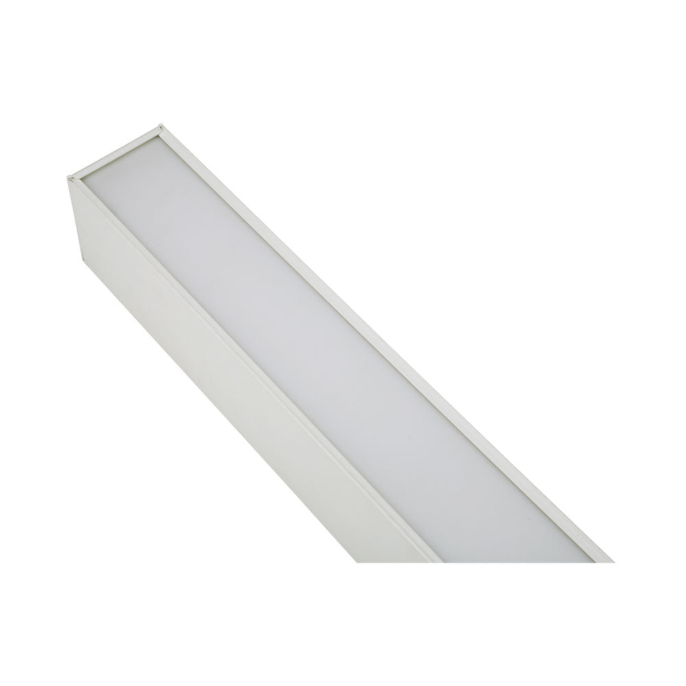 Linear Pendant Light, a rectangular fixture providing 1950 lumens of uplight and 4550 lumens of downlight. Perfect for commercial spaces like offices, healthcare facilities, and retail stores. LED, 50W, 3000K-5000K, dimmable. ETL Listed, DLC Premium Listed. 5-year warranty.