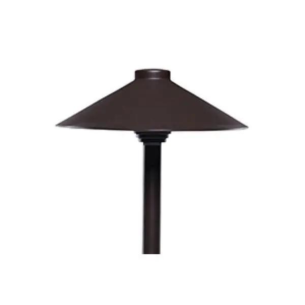 Low Voltage Landscape Path Light with black lamp post and shade, perfect for highlighting pathways and walkways. 20W, 12V, T3 bulb type. Dimmable, ETL Listed, Wet Location. 15-year warranty.