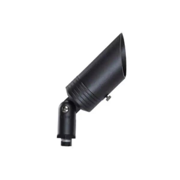 Low Voltage Landscape Spot Light: A black light fixture with a black cap, perfect for illuminating outdoor landscaping areas. 50W, 12V, MR16 bulb type. ETL Listed, wet location rated. Dimmable. Lifetime warranty. Dimensions: 2.1&quot;W x 8.9&quot;H. From Sollos Lighting.