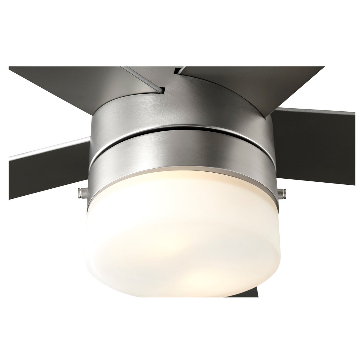 A mid century modern ceiling fan with a light, featuring a clean monochrome finish on the housing, motor, and blades. Effortlessly delivers efficient air circulation with its 52" sweep. Perfect for cooling comfort in any space.