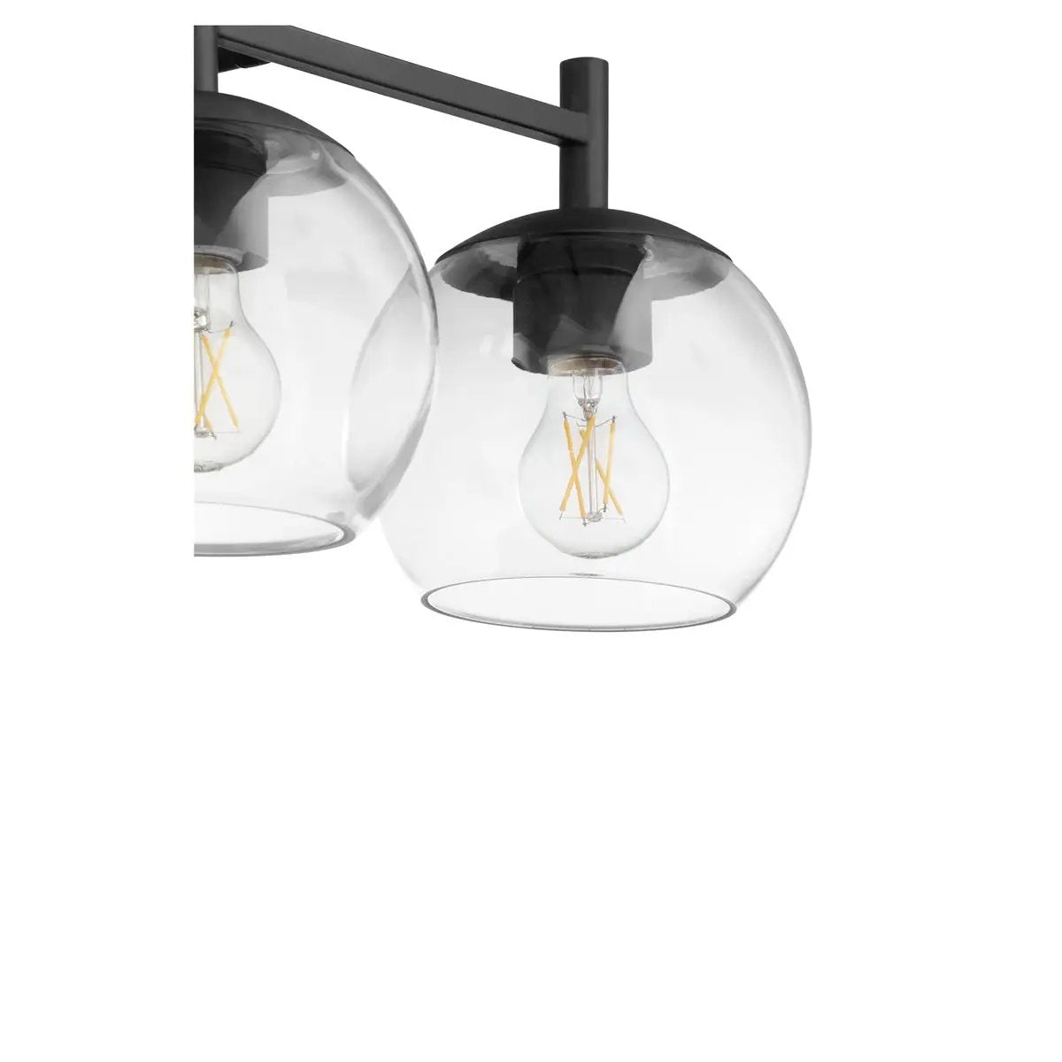 A mid century modern vanity light with clear glass globes, offering subtle sophistication with bold, clean lines. Perfect for residential and commercial interiors.