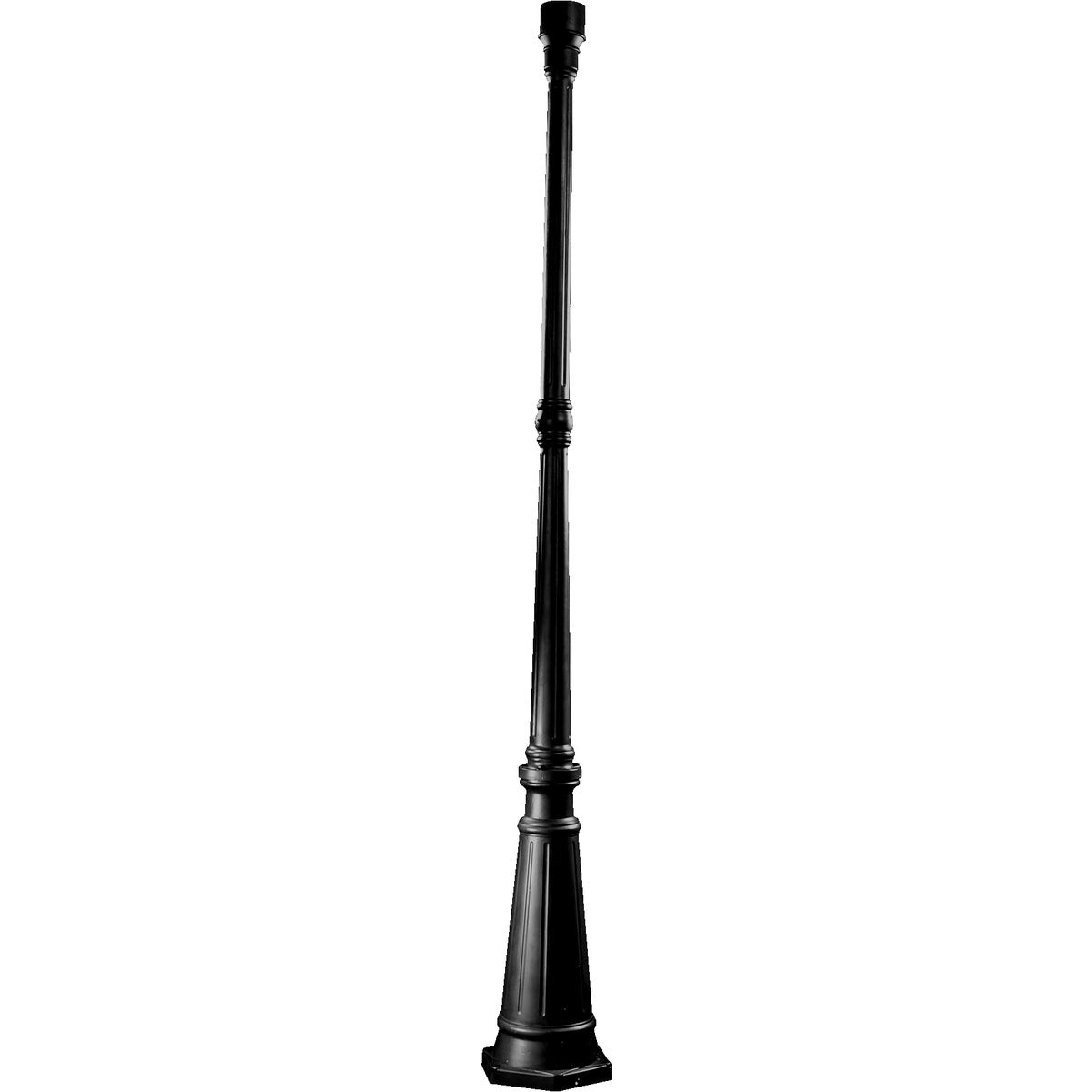 Outdoor Lamp Post with cast aluminum base, 73&quot; tall. Compatible with 3&quot; outdoor post lights. Durable and weather-resistant for wet locations. Easy ground mount installation. Add security to your lawn, patio, or porch. UL Listed. Wet Location safety rating. Gloss Black finish. 9.5&quot;W x 73&quot;H.