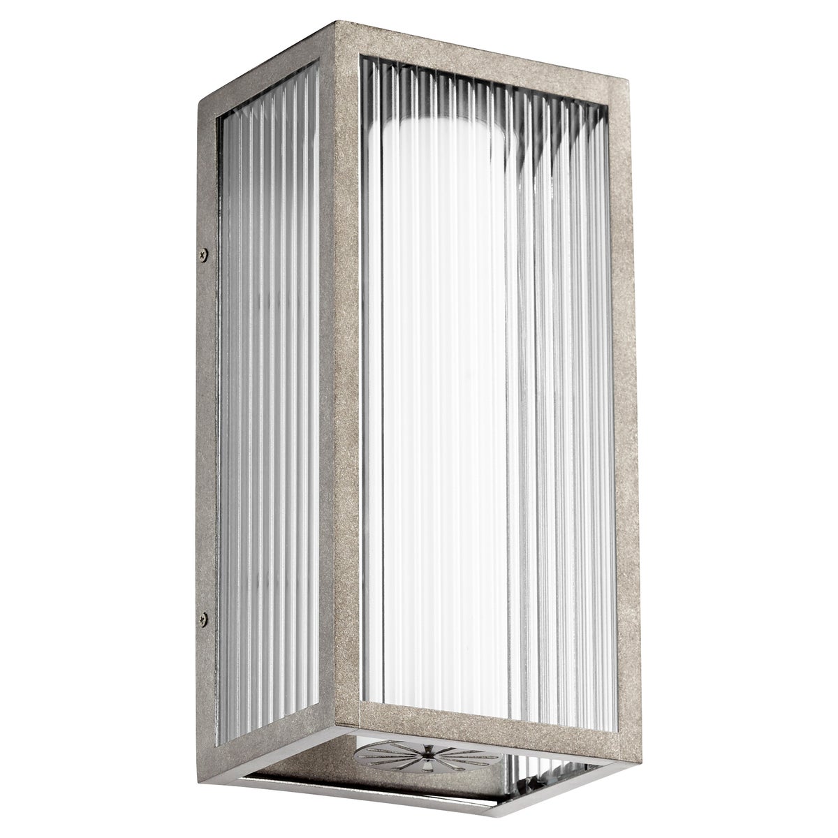 Outdoor Modern Wall Light with frosted shade housed inside clear fluted glass exterior, providing updated look and functional beauty to your outdoor ensemble. 3 efficient, dimmable LED light sources. Noir finish. 7.25&quot;W x 14.75&quot;H x 5.75&quot;E. UL Listed, Wet Location. 2-year warranty.