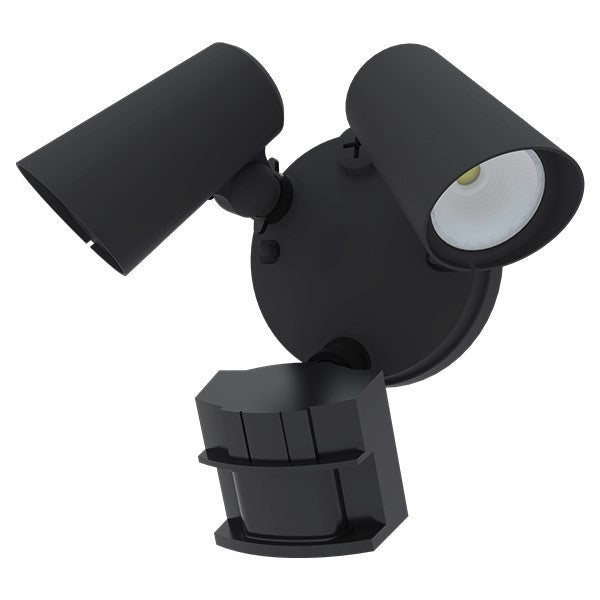 Outdoor Security Light with Motion Sensor: A sleek black light fixture with two adjustable lights, providing up to 1700 lumens of CCT selectable white light. Ideal for keeping commercial or residential properties safe and secure after dark.