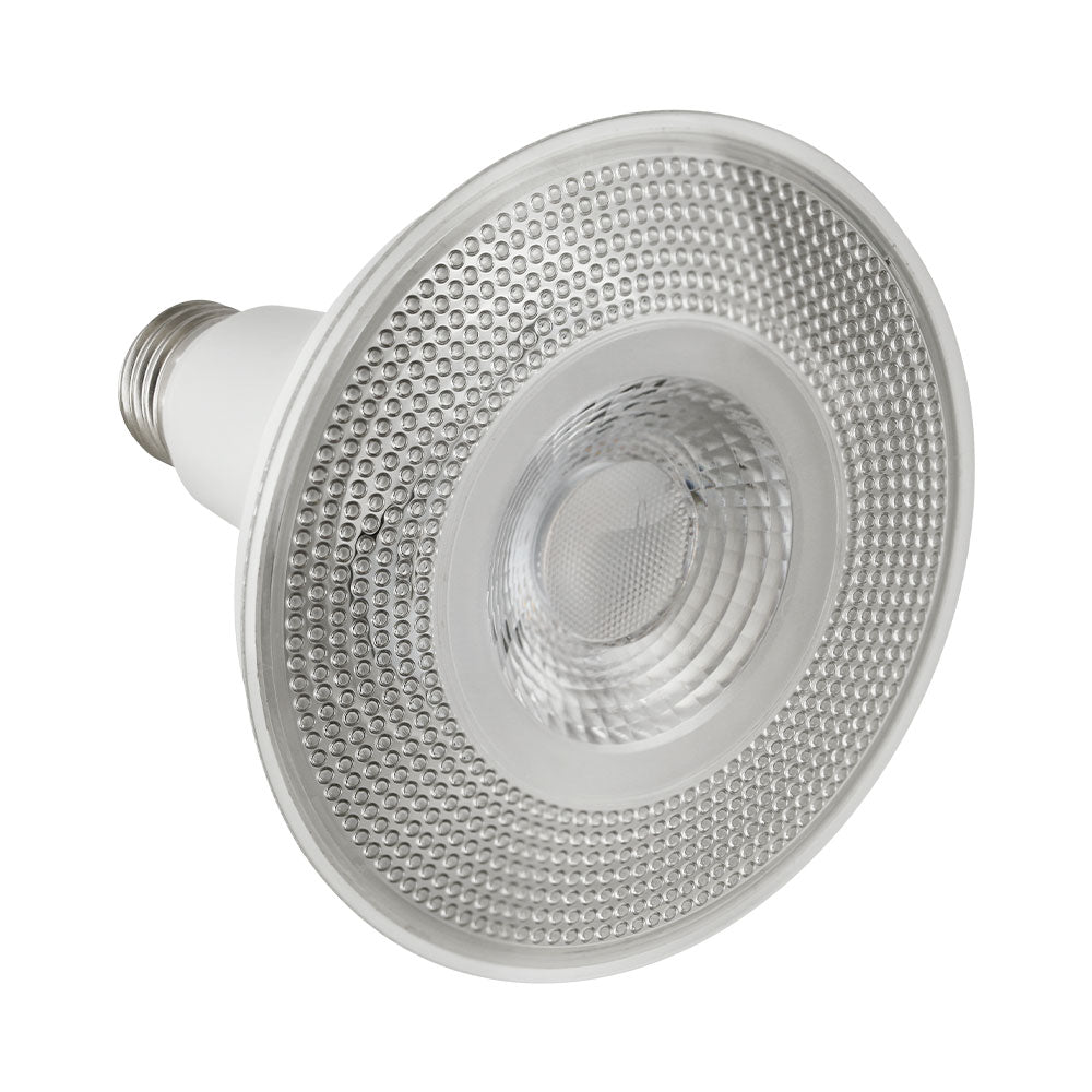 PAR38 LED Bulb with round base, delivering 1250 lumens of brightness. Energy-efficient, long-lasting, and ideal for ambient lighting or general-purpose applications. Replaces 120W incandescent bulbs. Brand: Euri Lighting. Wattage: 15W. Input Voltage: 120V. Lamp Type: LED. CRI: 80. Dimmable. Base: Medium E26. Certifications: UL Listed, Energy Star Rated. Safety Rating: Damp Location. Dimensions: 4.72"D x 5.07"H. Rated Hours: 25,000. Warranty: 3 Years.