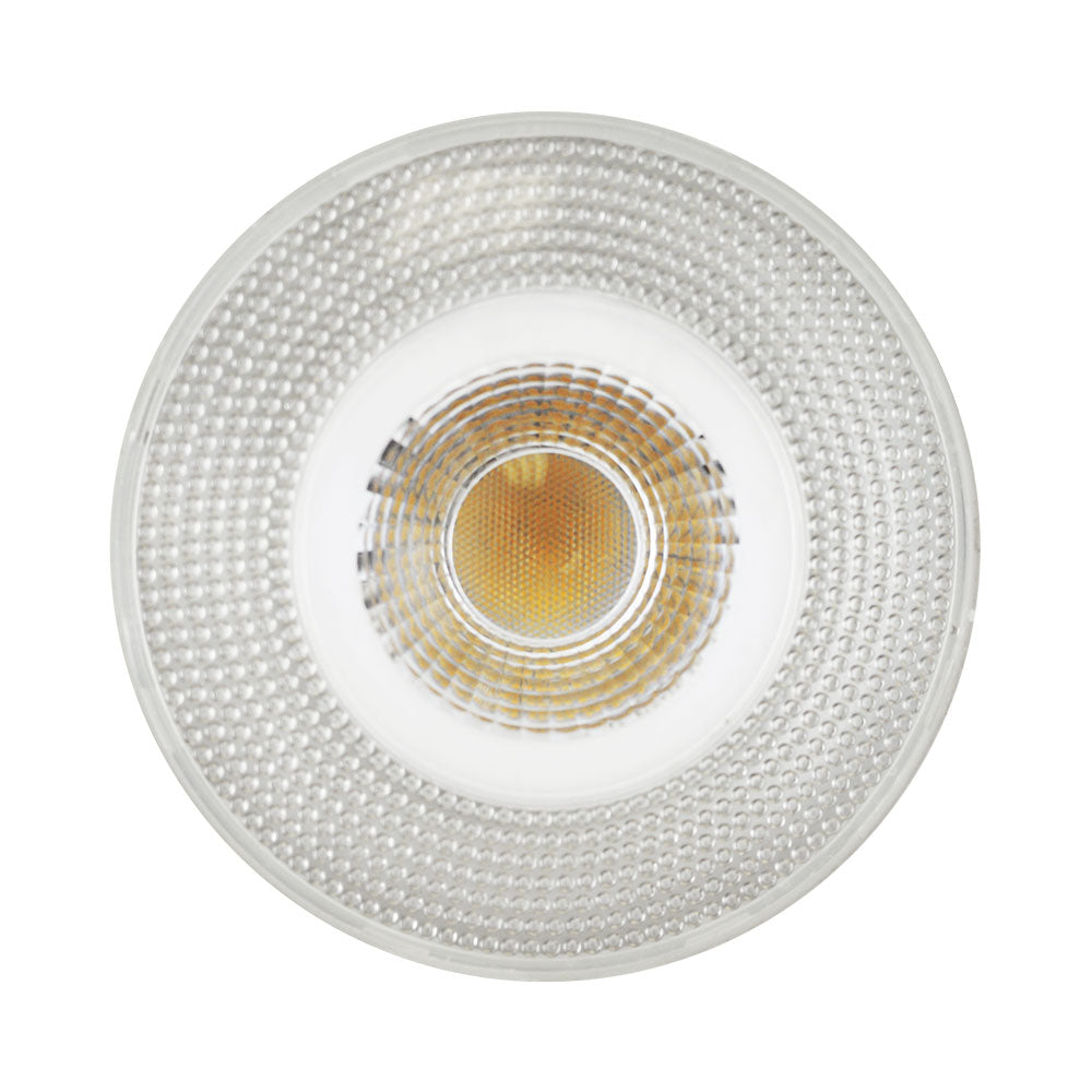 A close-up of the PAR38 LED Bulb, emitting bright light. Ideal for ambient lighting or general-purpose applications. Replaces 120W incandescent bulbs.