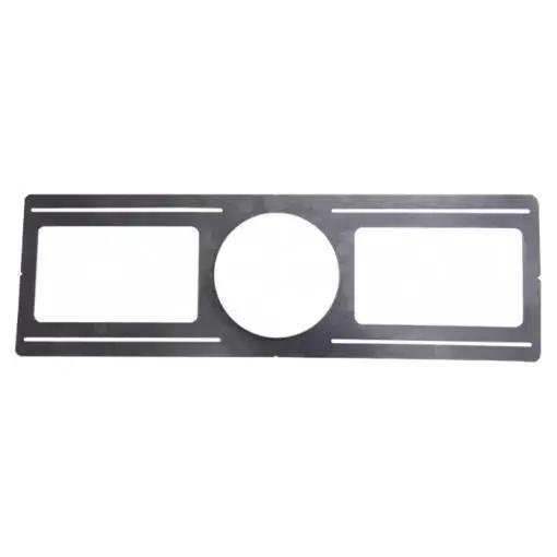 Rough In Plate for Recessed Lights, a black rectangular object with a circle and a white screen. Ideal for new construction projects.