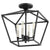 Semi Flush Farmhouse Light with black chandelier and square frame, perfect for farmhouse charm in your kitchen or living room. Candelabra bulbs provide ample illumination. Dimensions: 13"W x 13.75"H. Brand: Quorum International.