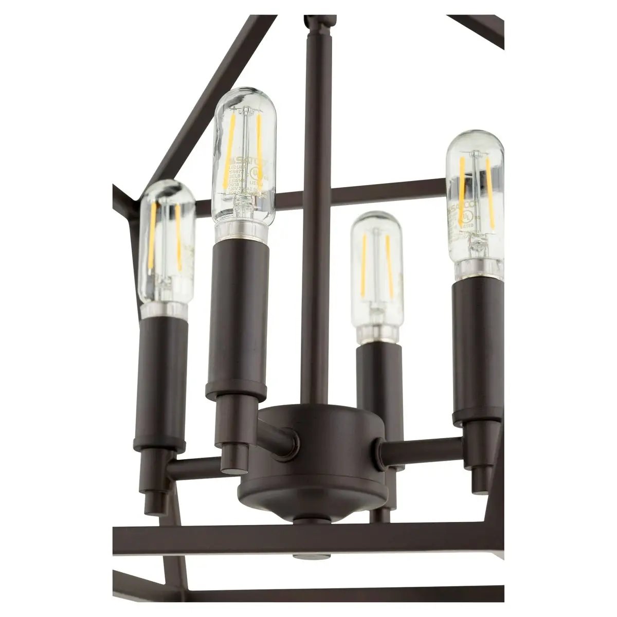 Semi Flush Farmhouse Light with open tapered shade, perfect for modern-farmhouse kitchens or traditional living rooms. Candelabra bulbs provide ample illumination. Quorum International, 60W, 4 bulbs, UL Listed, 13"W x 13.75"H.