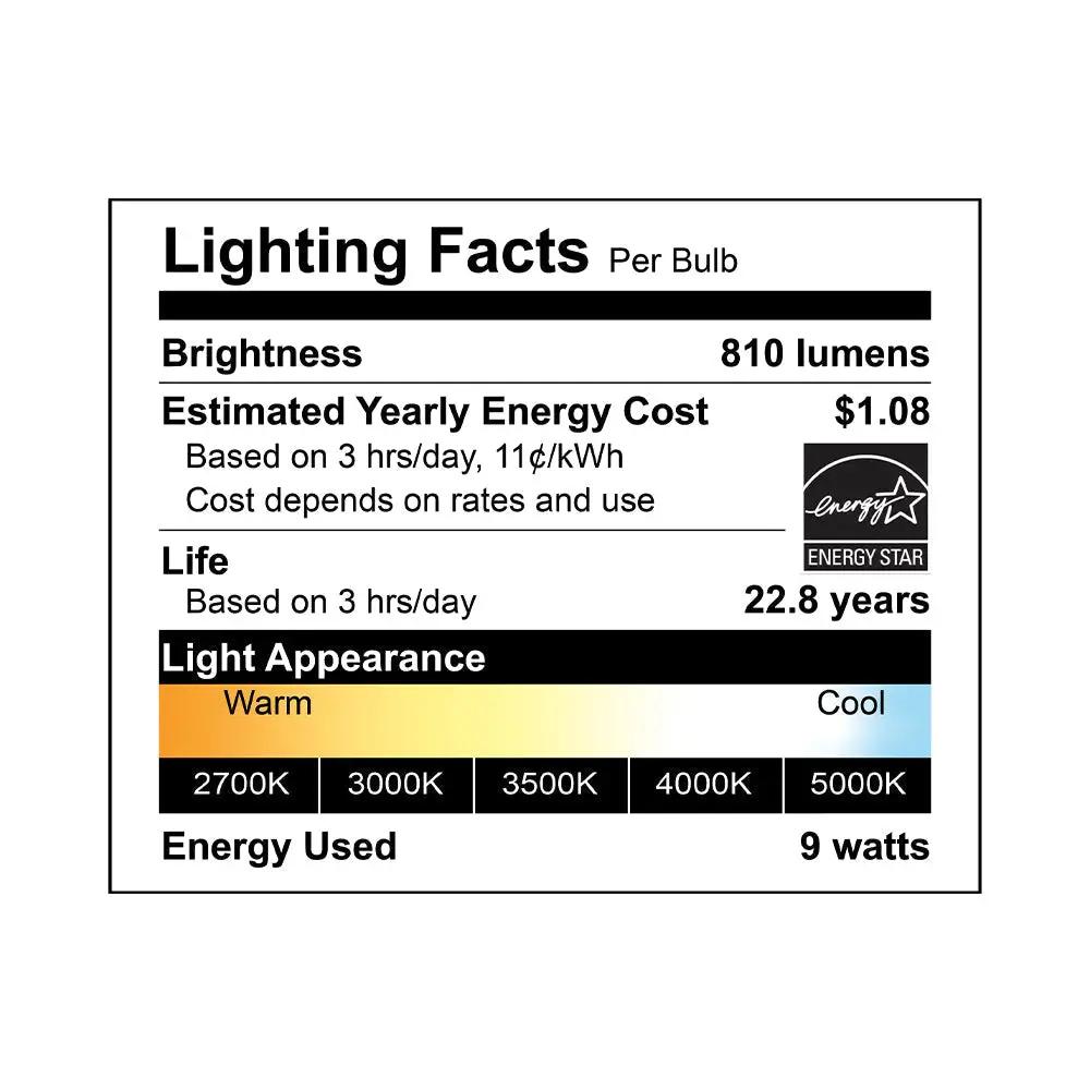 Smart A19 Bulb, 9 Watt, 810 Lumens, 2700K thru 5000K + RGB, 90+ CRI, Dimmable, Wi-Fi Enabled, Medium E26 Base, Energy Star Rated, 120V