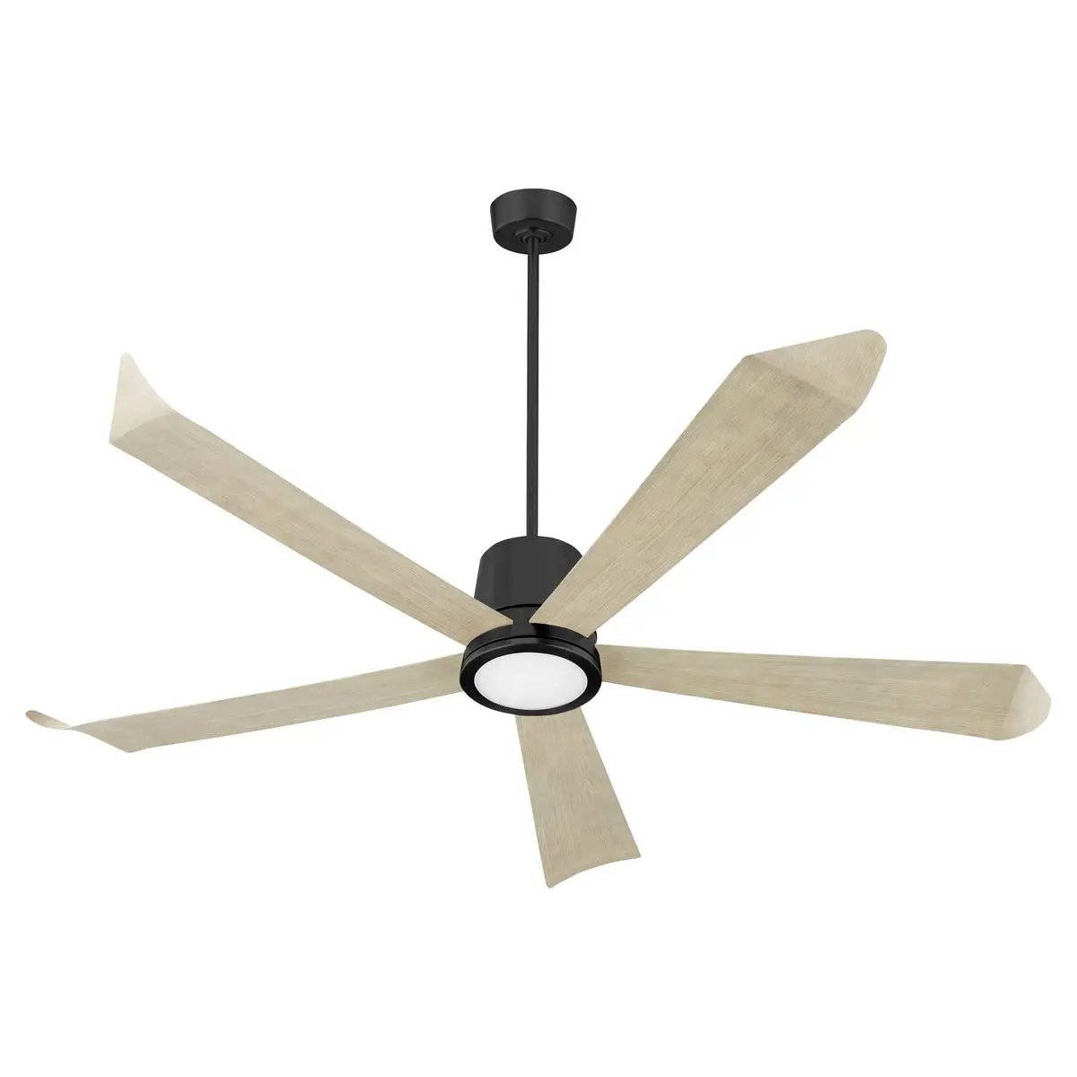 A Quorum International Smart Ceiling Fan with elongated blades and optional light kits. Perfect for any setting.
