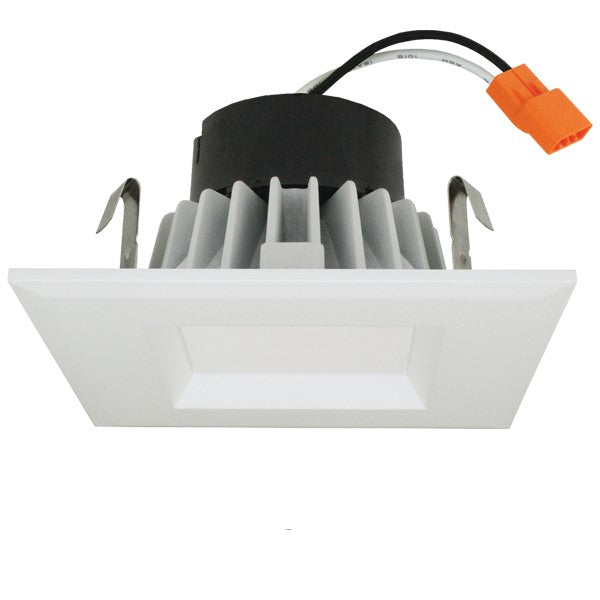 A white square light fixture with black and orange wire, providing 750 lumens of CCT switchable white light. Ideal for bedrooms, kitchens, and closets. 5"L x 5"W x 3"H.