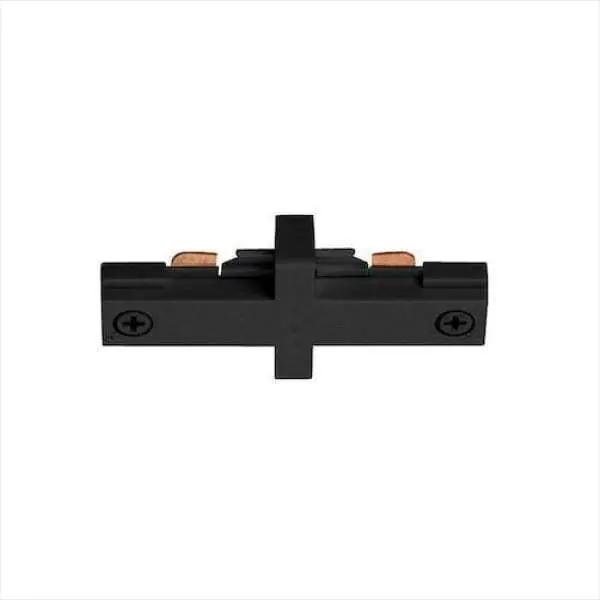 Track Light Straight Connector: A black cross with two screws, connecting two sections of single circuit track end-to-end. Brand: ELCO Lighting.