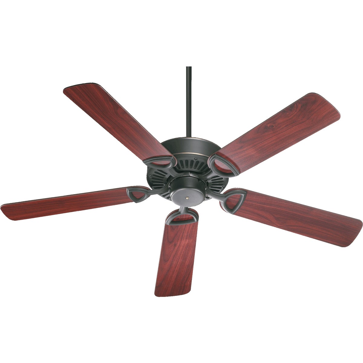 Traditional Ceiling Fan with wood blades, classic design, and rounded-edged blades. Complements wooden items in your rooms. 12"H x 52"W. Limited Lifetime Warranty.