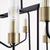 Transitional island lighting with minimalist-inspired design, featuring a linear frame and soft-angular curves. Two-toned aged brass and noir finish, clear fluted glass shades. Suitable for indoor and outdoor kitchens. Adjustable chain/stem hung suspension system. Quorum International 60W 8-bulb pendant lighting.