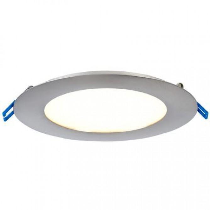 Ultra Thin LED Recessed Light with blue clips, providing 1050 lumens of light output. Easy installation without a rough-in can. 7.5"D x .5"H.