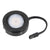 Under Cabinet Puck Lighting Fixture, a black circular object with a cord, providing 250 lumens of robust light output and high CRI. Swivel adjustability, surface or recessed mount design. Perfect for task areas, display shelving, and more. LED, 4.3W, 120V. cETLus Listed, 5-year warranty.