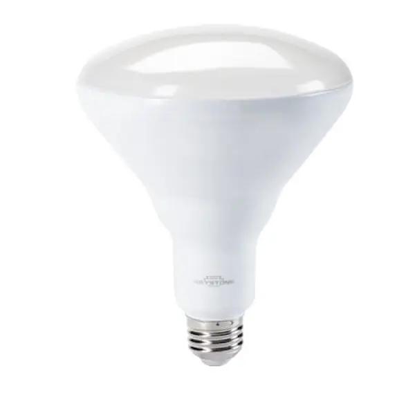BR40 LED light bulb with silver base, ideal for replacing halogen equivalents. Produces 1100 lumens of soft-edged, directional lighting with minimal shadowing. Long lifespan of 15,000 hours and up to 80% energy savings. Designed for indoor recessed downlights.