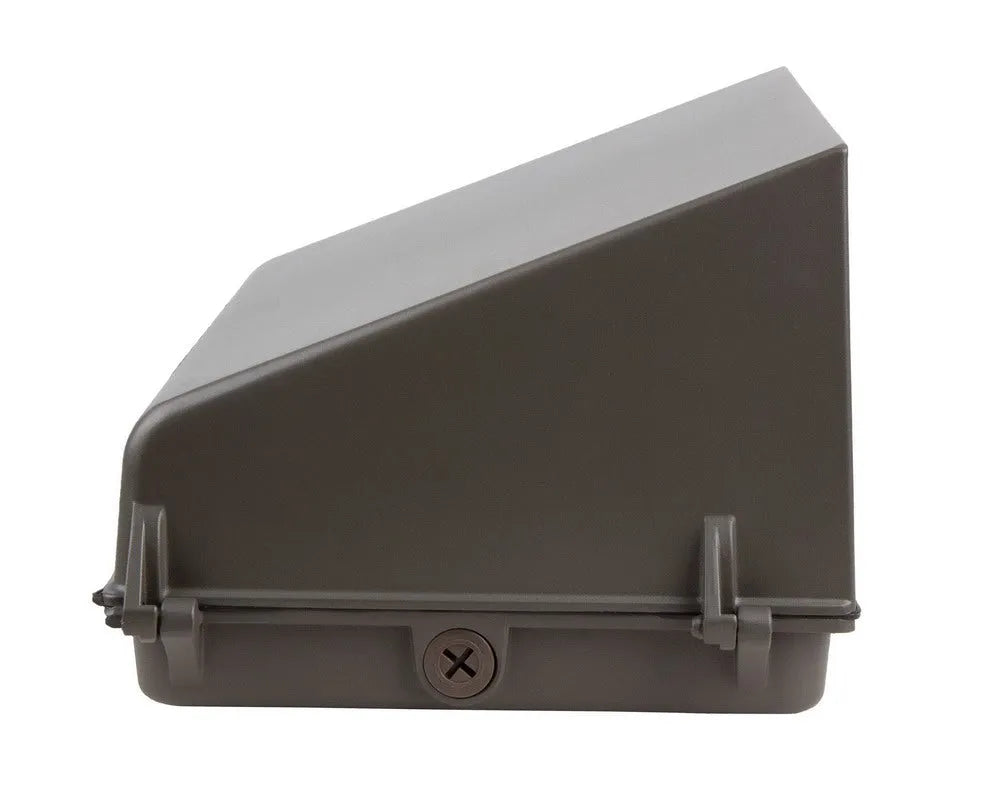 DarkShield Series LED full cutoff wall pack side view showing electrical knockout entry point for conduit connection