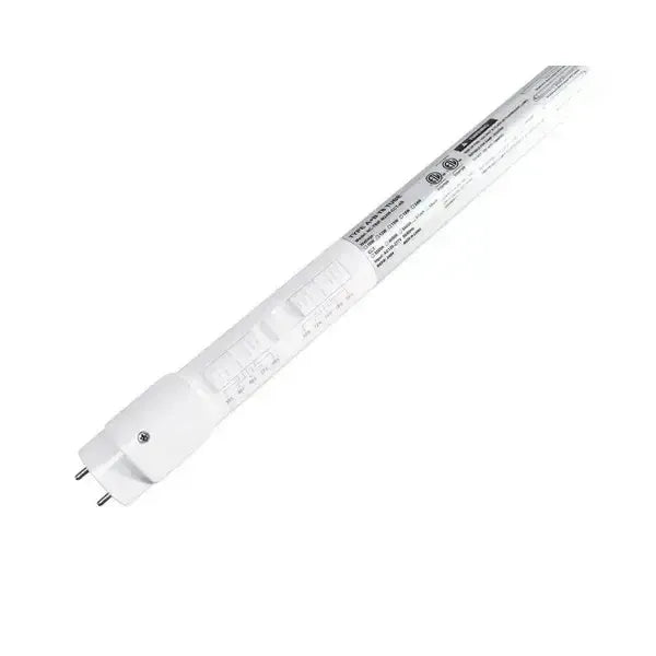 Linear5 Series 4 foot T8 LED tube with G13 base showing selectable wattage and CCT slide switches for commercial fluorescent retrofit applications