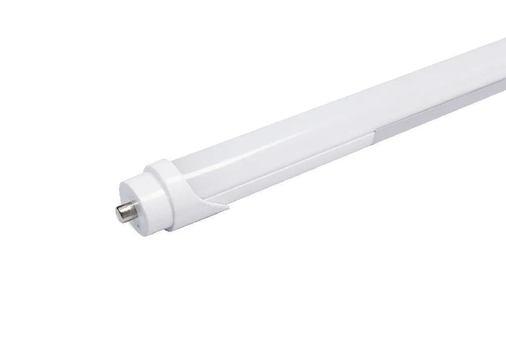 Close-up of Linear5 Series 8 foot T8 LED tube FA8 single pin base designed for high bay and industrial fluorescent replacement fixtures