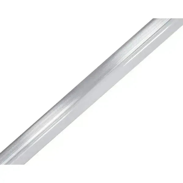 Close-up detail of Linear5 Series T8 LED tube lens and rear housing showing selectable configuration access panel