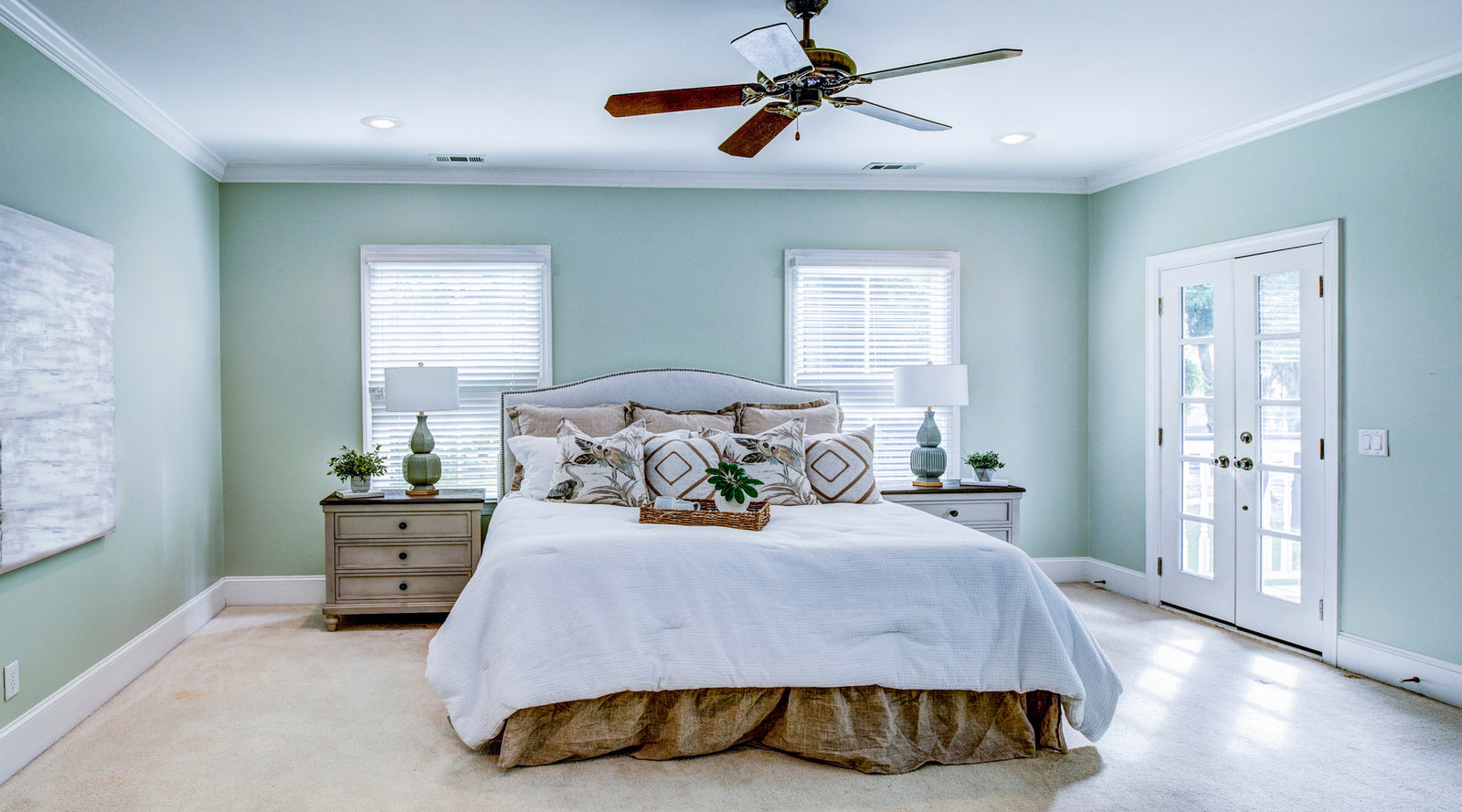 Modern ceiling fan shown in master bedroom