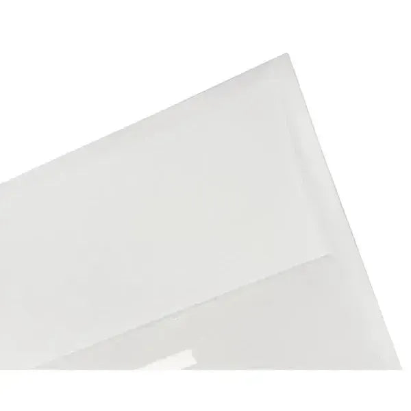 Close-up corner detail of PrismLay Series LED troffer light showing recessed lens construction and fixture housing edge