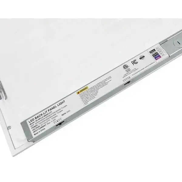 Close-up angled view of SkyLine Series LED flat panel rear driver and electrical housing mounted along panel back edge