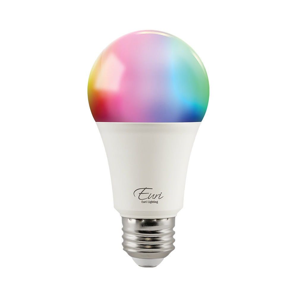 Smart A19 Bulb, 9 Watt, 810 Lumens, 2700K thru 5000K + RGB, 90+ CRI, Dimmable, Wi-Fi Enabled, Medium E26 Base, Energy Star Rated, 120V-by-Euri Lighting