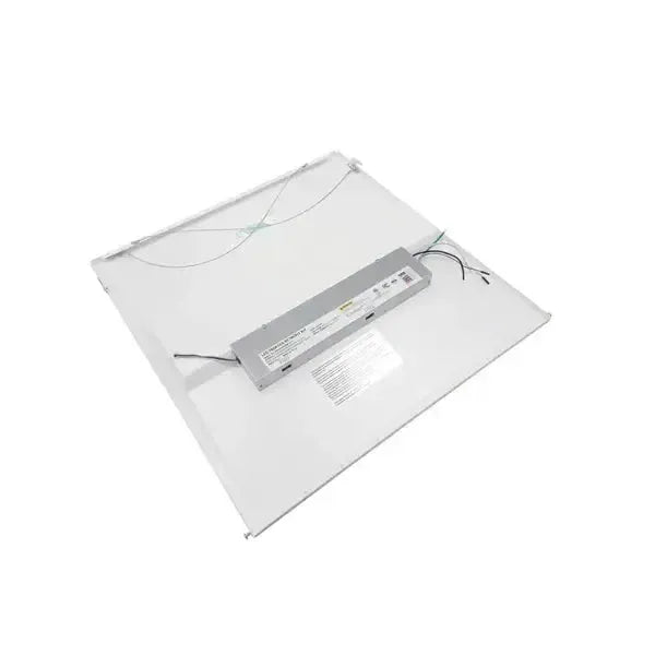 SnapFit Series 2x2 LED troffer retrofit kit rear view showing integrated driver safety cable and T-grid retention clips for retrofit installation