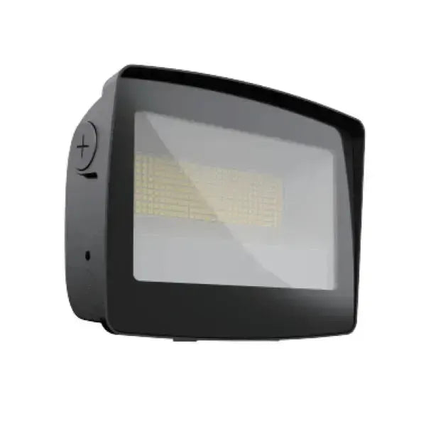 TitanBeam Series LED flood light main product view showing commercial exterior flood lighting fixture with knuckle mount housing and integrated power cord