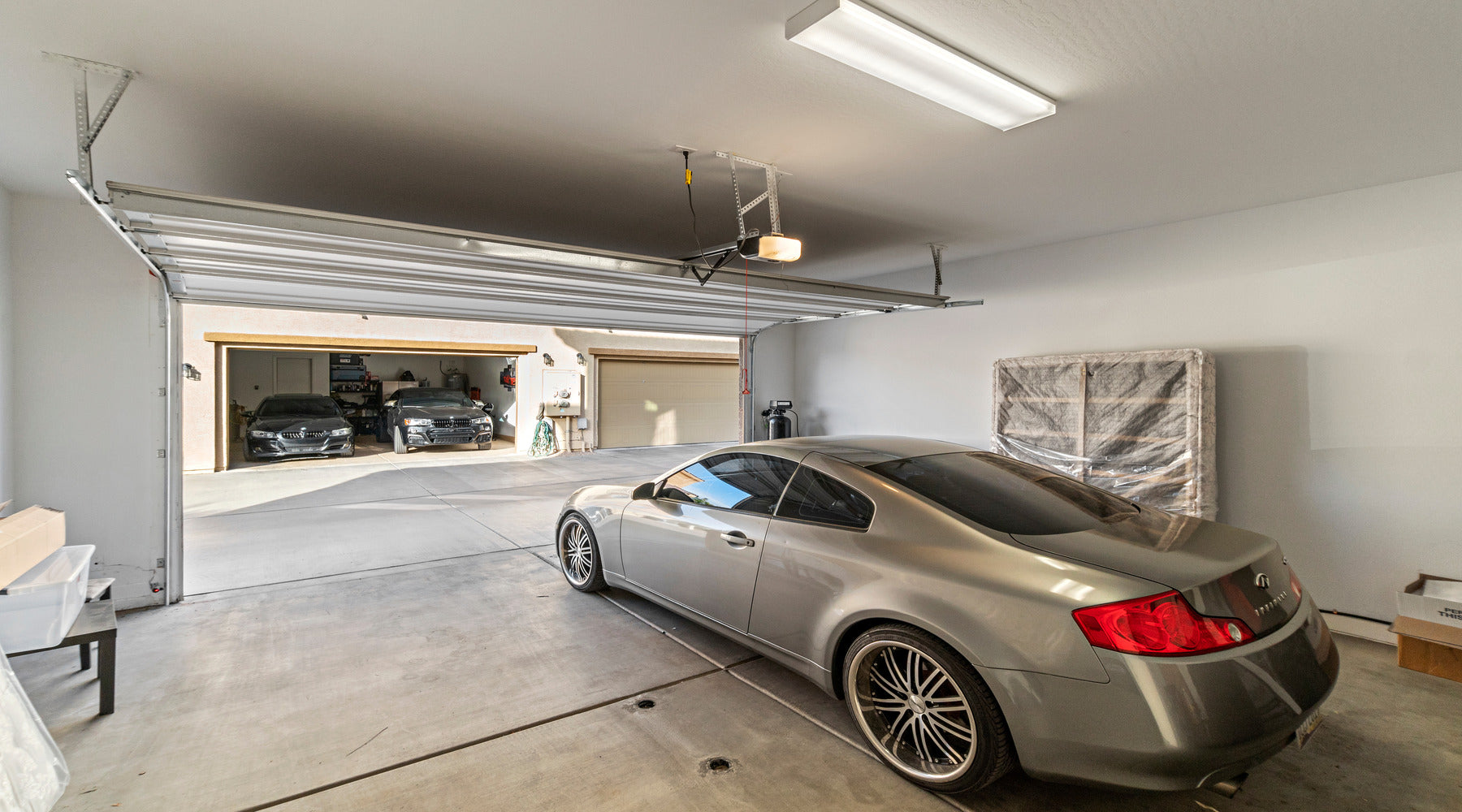 Wrap fixture shown installed in home garage above car